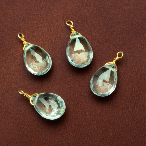 10x7mm Prasiolite Wire-Wrapped Pear Pendants 4 beads