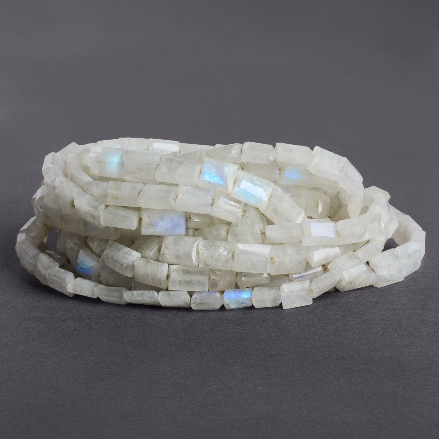 10x7mm Rainbow Moonstone Faceted Rectangles 15 inch 43 beads - The Bead Traders