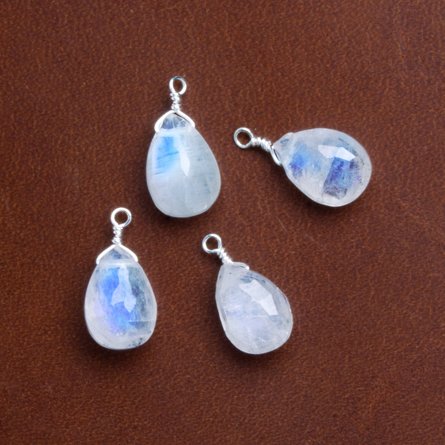10x7mm Rainbow Moonstone Wire-Wrapped Pear Pendants 4 beads - The Bead Traders