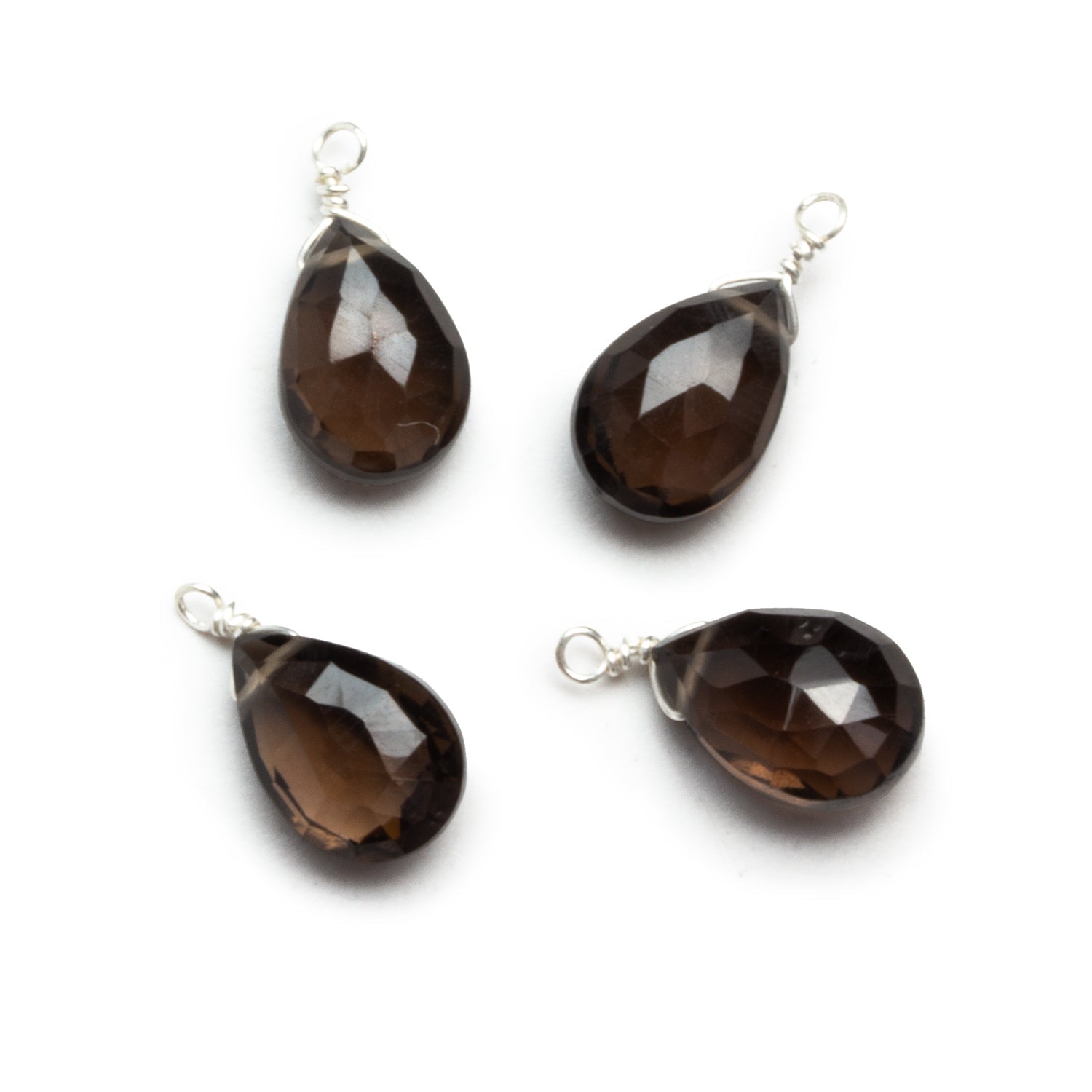 10x7mm Smoky Quartz Wire-Wrapped Pear Pendants 4 beads - The Bead Traders