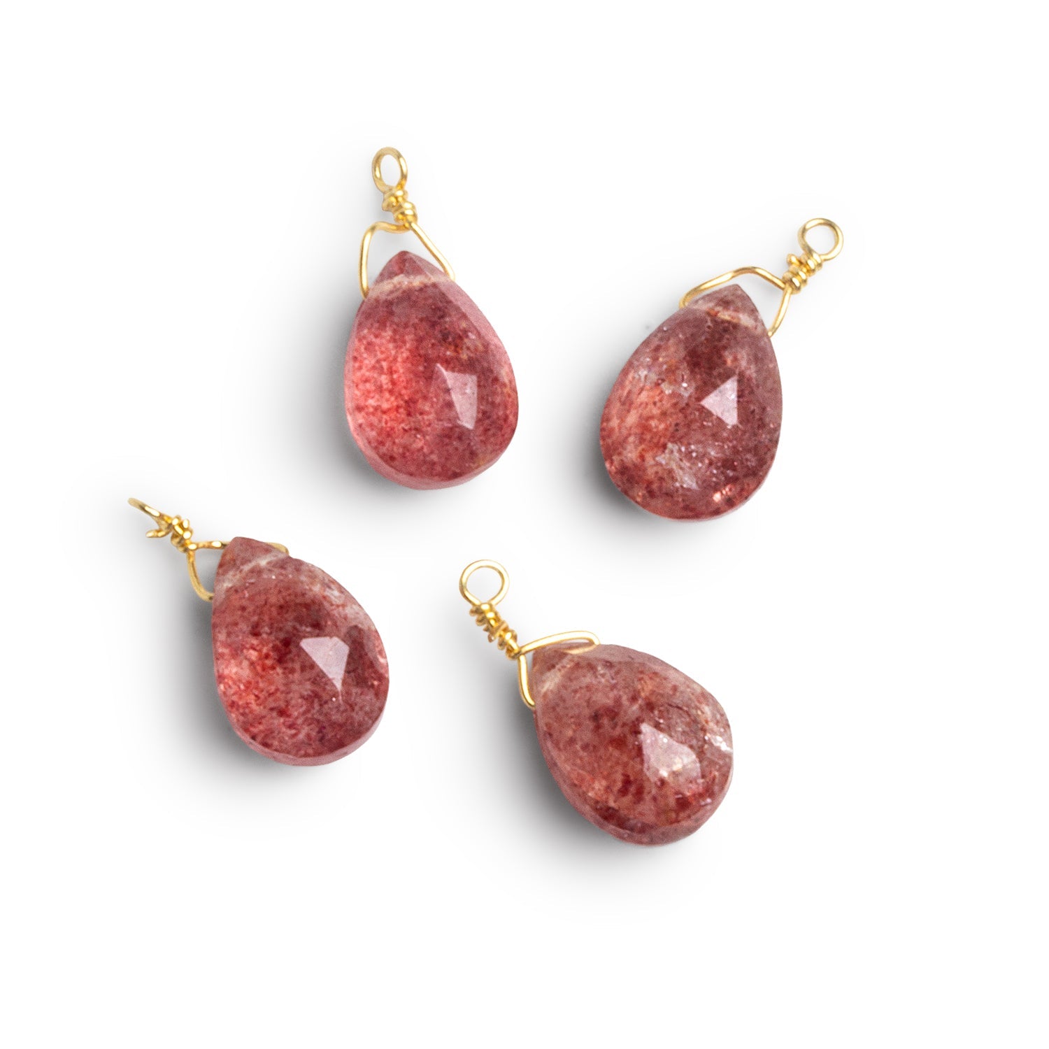 10x7mm Strawberry Quartz Wire-Wrapped Pear Pendants 4 beads - The Bead Traders