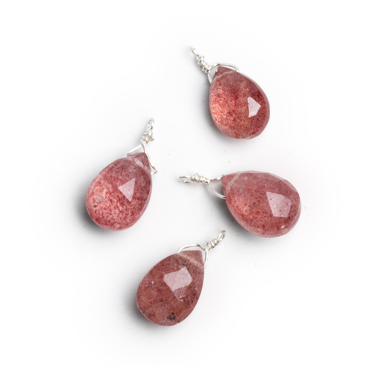 10x7mm Strawberry Quartz Wire-Wrapped Pear Pendants 4 beads - The Bead Traders