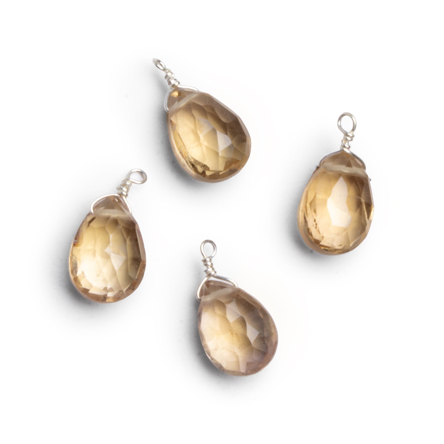 10x7mm Whiskey Quartz Wire-Wrapped Pear Pendants 4 beads - The Bead Traders