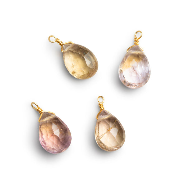 10x7mm Whiskey Quartz Wire-Wrapped Pear Pendants 4 beads