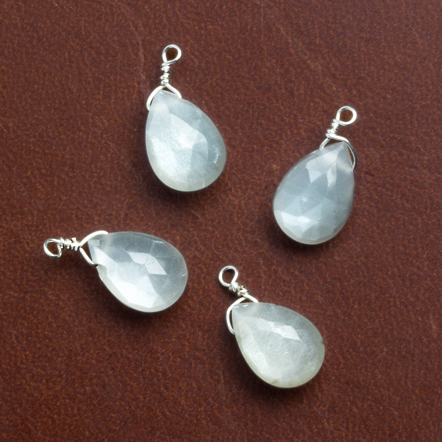 10x7mm White Moonstone Wire-Wrapped Pear Pendants 4 beads - The Bead Traders