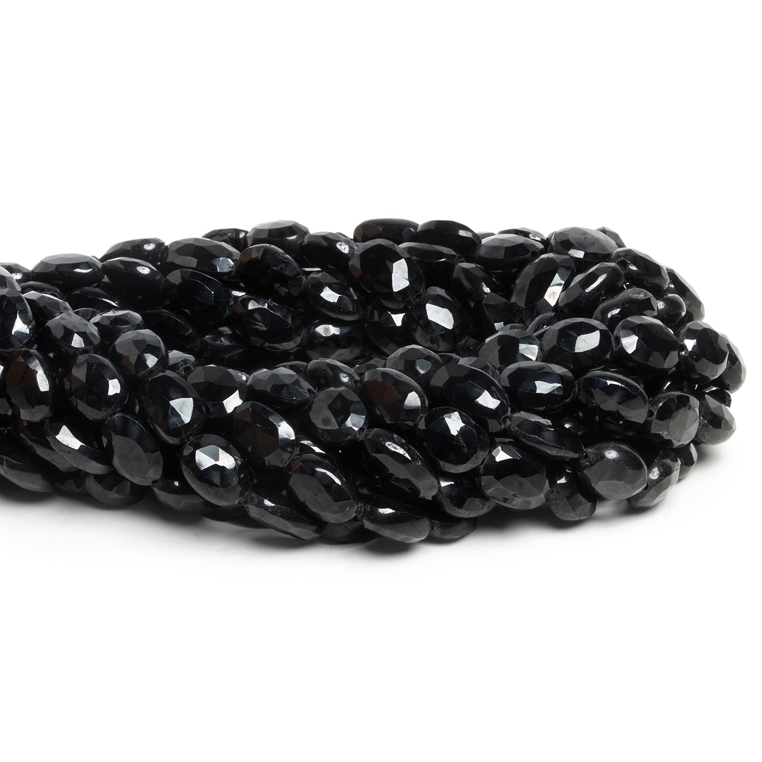 10x8mm Black Spinel Faceted Ovals 14 inch 33 beads - The Bead Traders