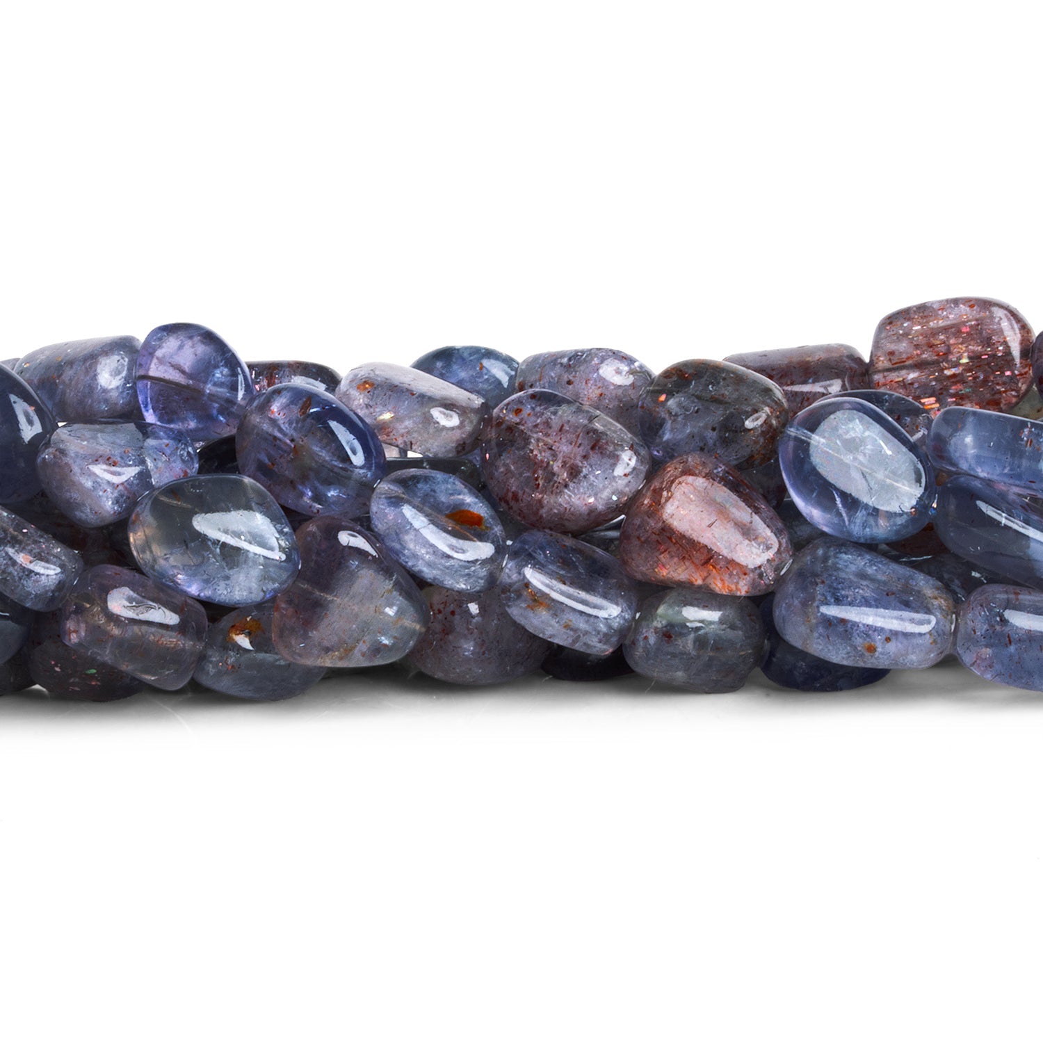 10x8mm Bloodshot Iolite Plain Nuggets 14 inch 38 beads - The Bead Traders