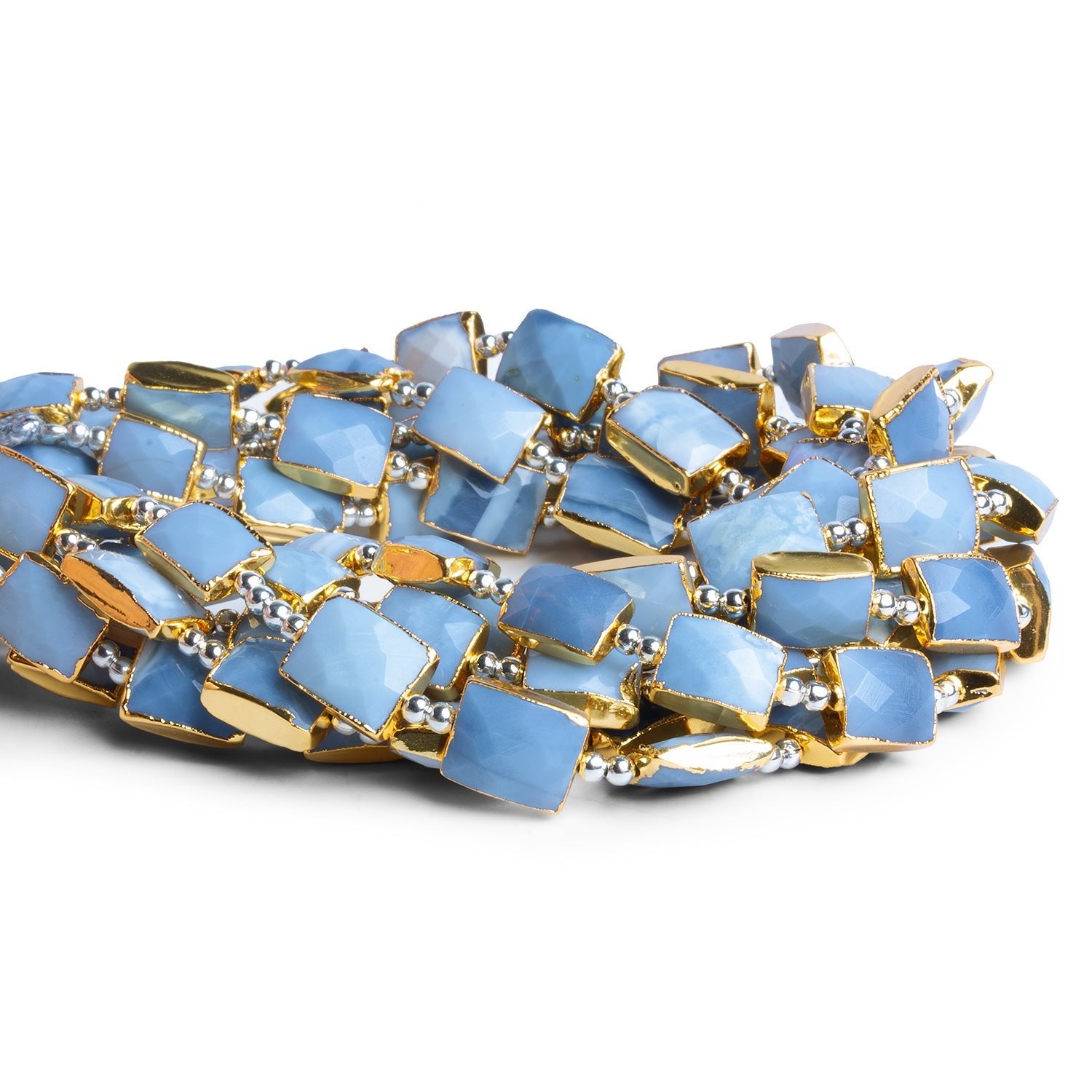 10x8mm Gold Leafed Denim Opal Rectangles 8 inch 15 beads - The Bead Traders