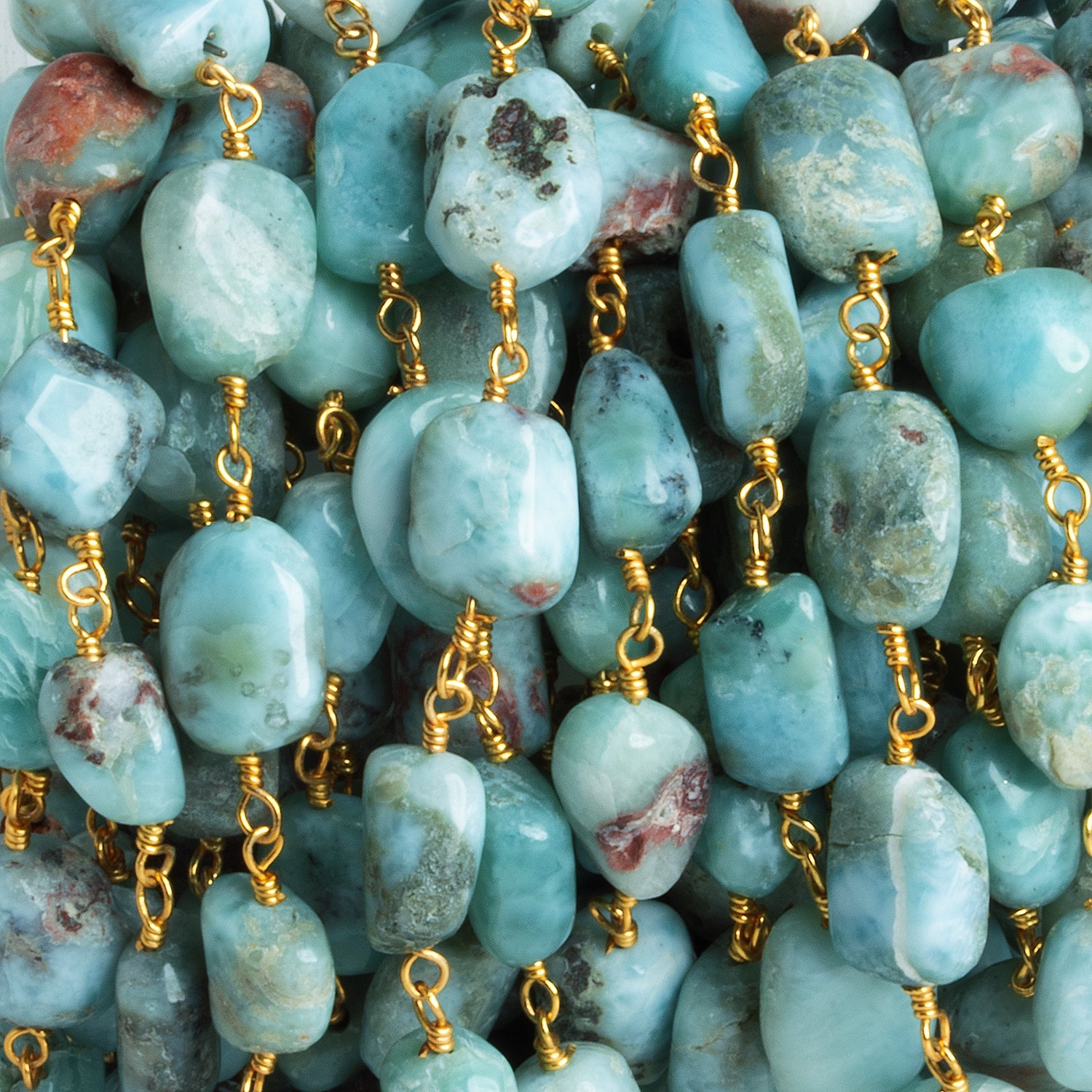 10x8mm Larimar Plain Nugget Gold Chain 20 beads - The Bead Traders
