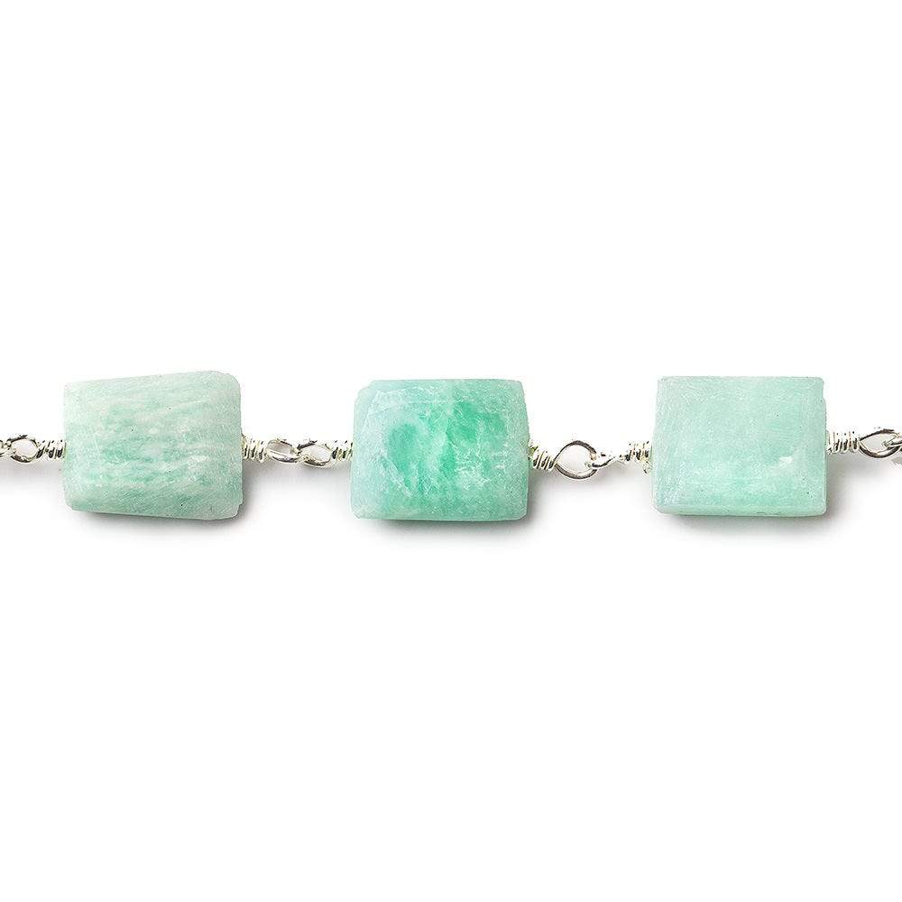 10x8mm Matte Amazonite Bevel Faceted Rectangle Silver Chain 18 Beads - The Bead Traders