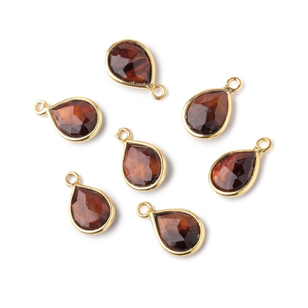 10x8mm Vermeil Bezel Red Tiger Eye Pear Pendant 1 piece - The Bead Traders