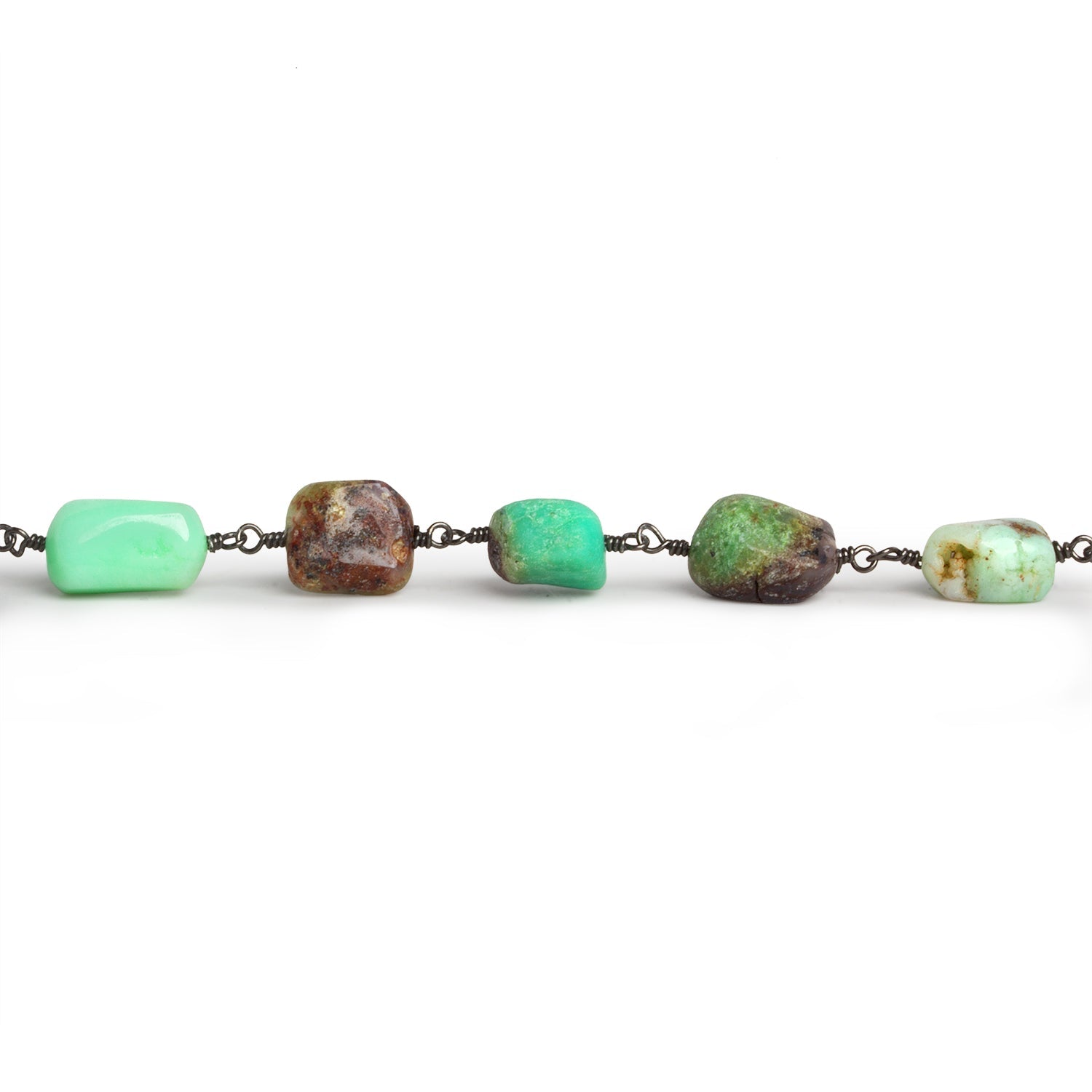 10x9mm Chrysoprase Plain Nugget Black Gold Chain 18 beads - The Bead Traders
