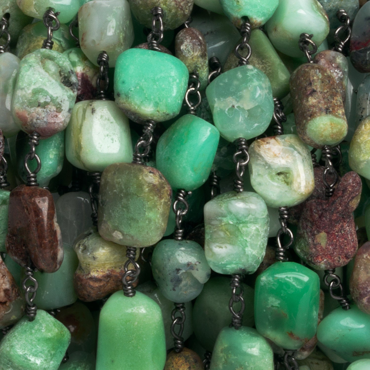 10x9mm Chrysoprase Plain Nugget Black Gold Chain 18 beads - The Bead Traders