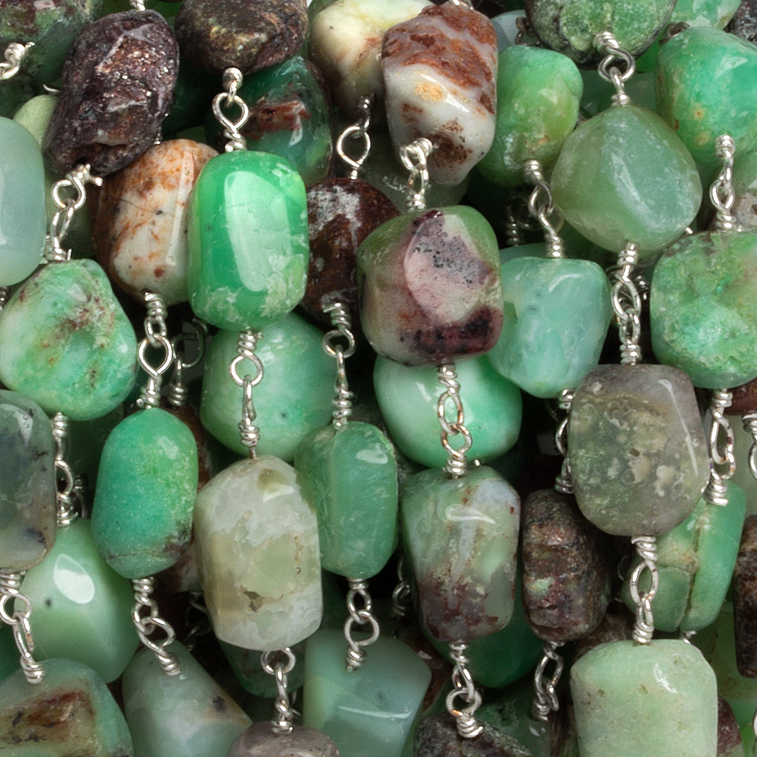10x9mm Chrysoprase Plain Nugget Silver Chain 18 beads - The Bead Traders