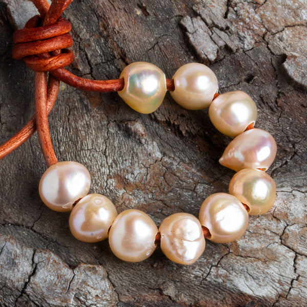 10x9mm Light Peach Large Hole Baroque Pearls Set of 10 Beads
