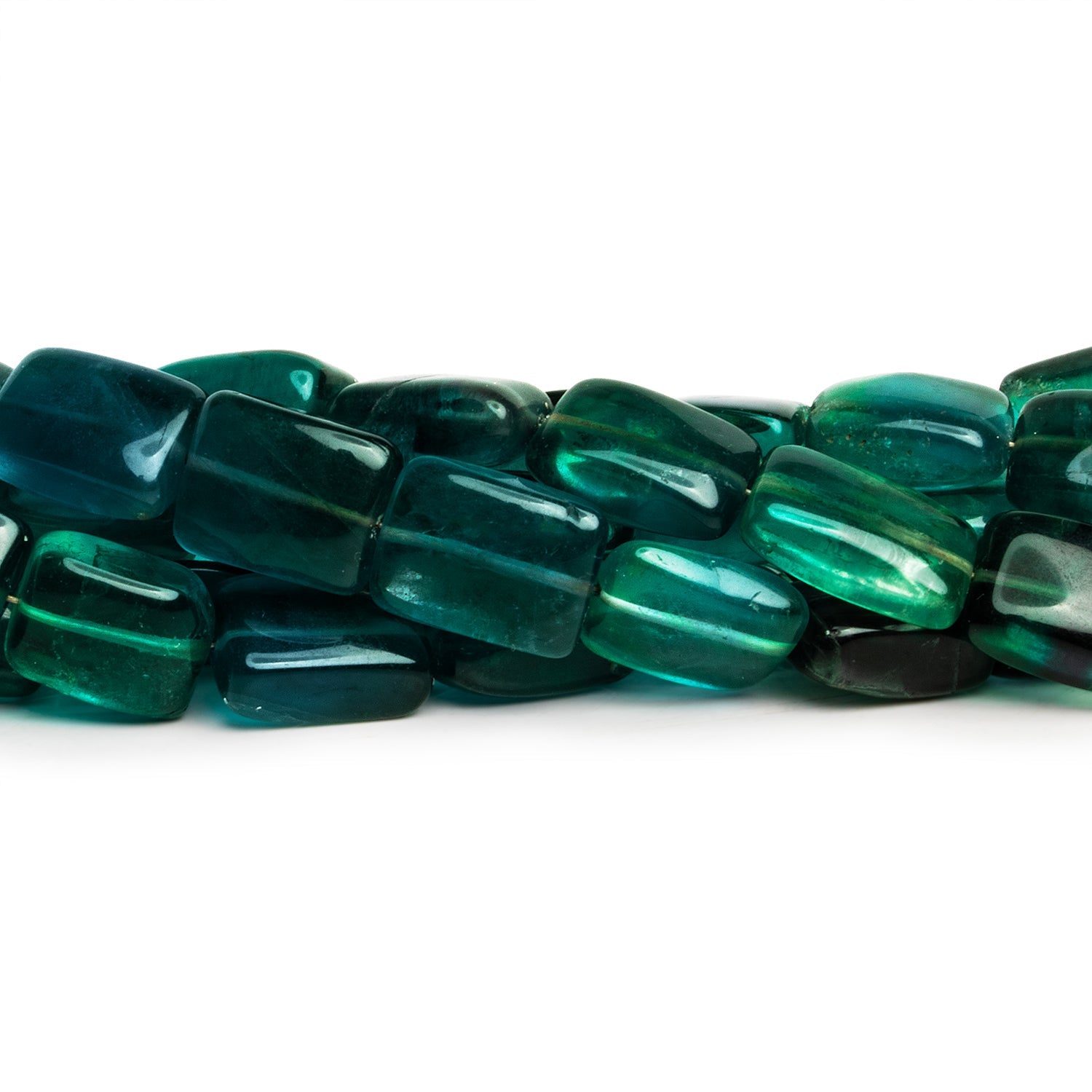 10x9mm Neon Teal Fluorite Plain Rectangles 8 inch 18 beads - The Bead Traders