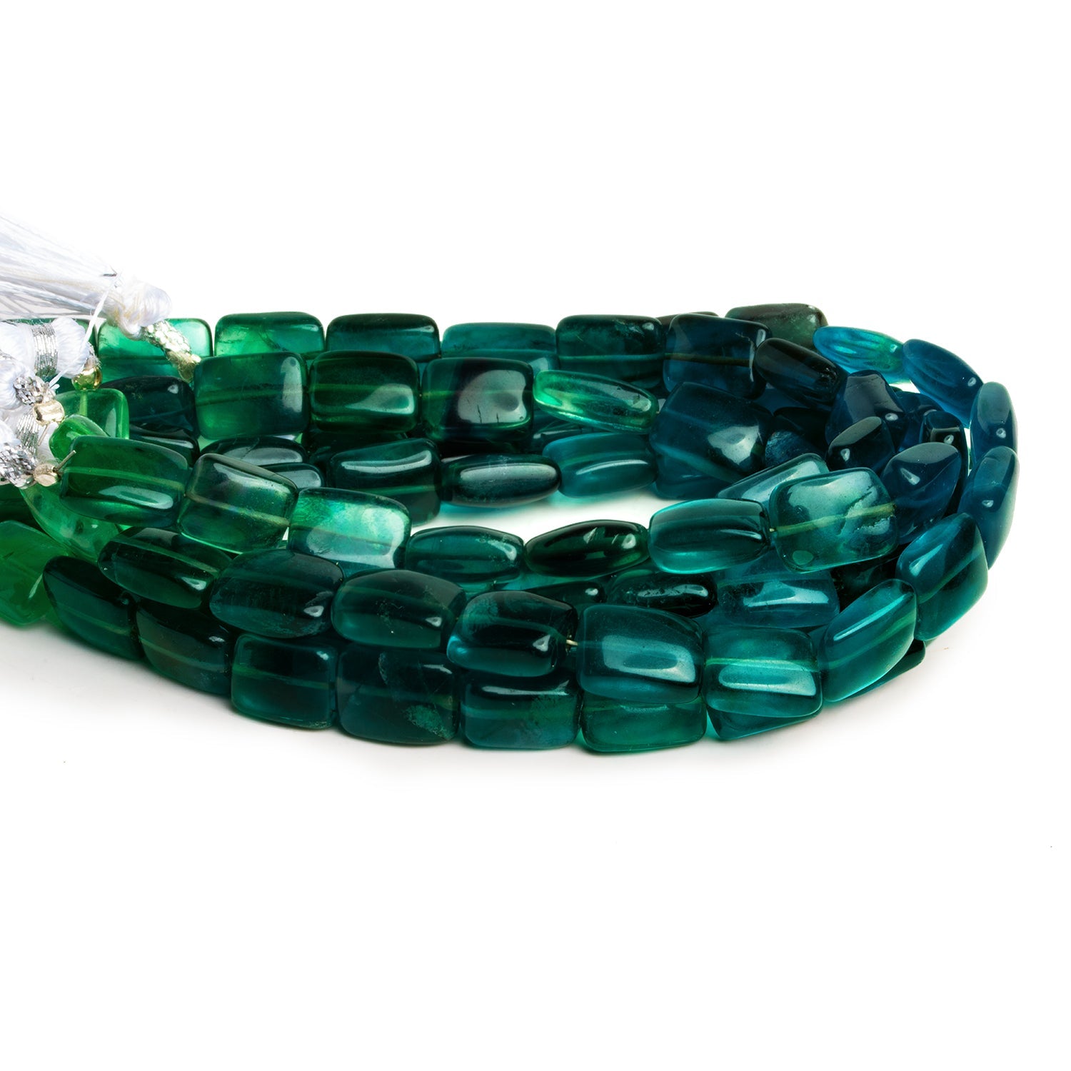 10x9mm Neon Teal Fluorite Plain Rectangles 8 inch 18 beads - The Bead Traders