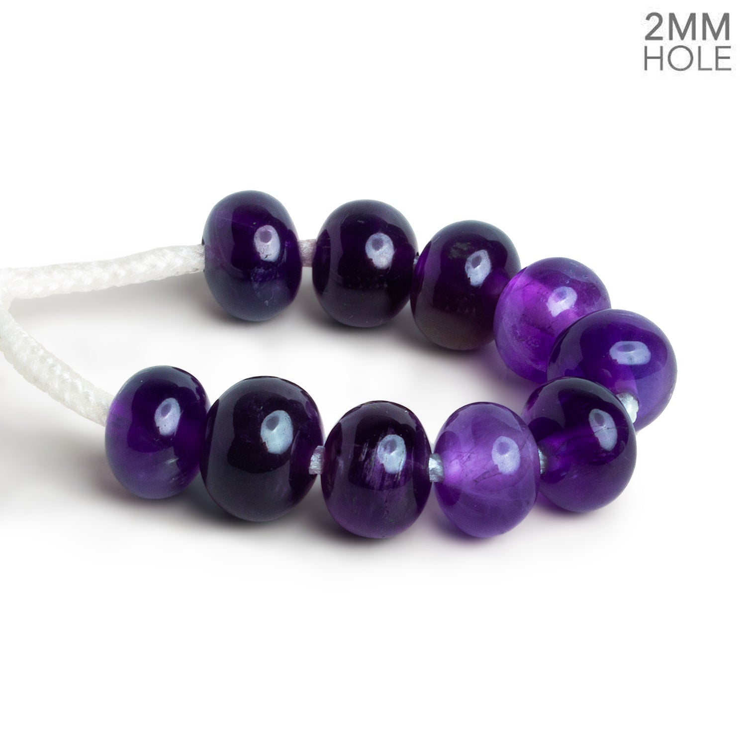 11-12mm Amethyst 2mm Large Hole Rondelles 10 beads - The Bead Traders