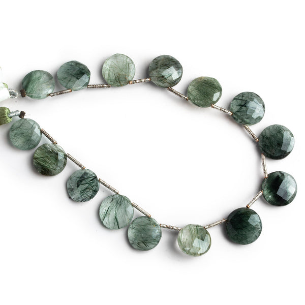 11-12mm Green Tourmaline Faceted Coins 8 inch 15 beads