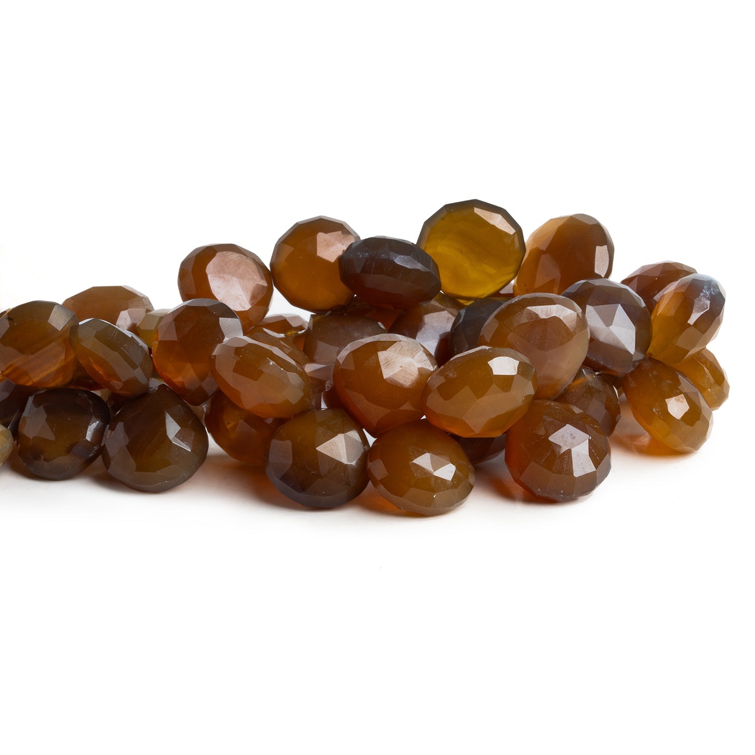 11 - 16mm Mustard Chalcedony Faceted Hearts 8 inch 43 beads - The Bead Traders