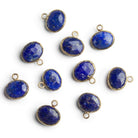 11mm Antiqued Gold Leafed Lapis Lazuli Oval Pendant 1 Bead - The Bead Traders