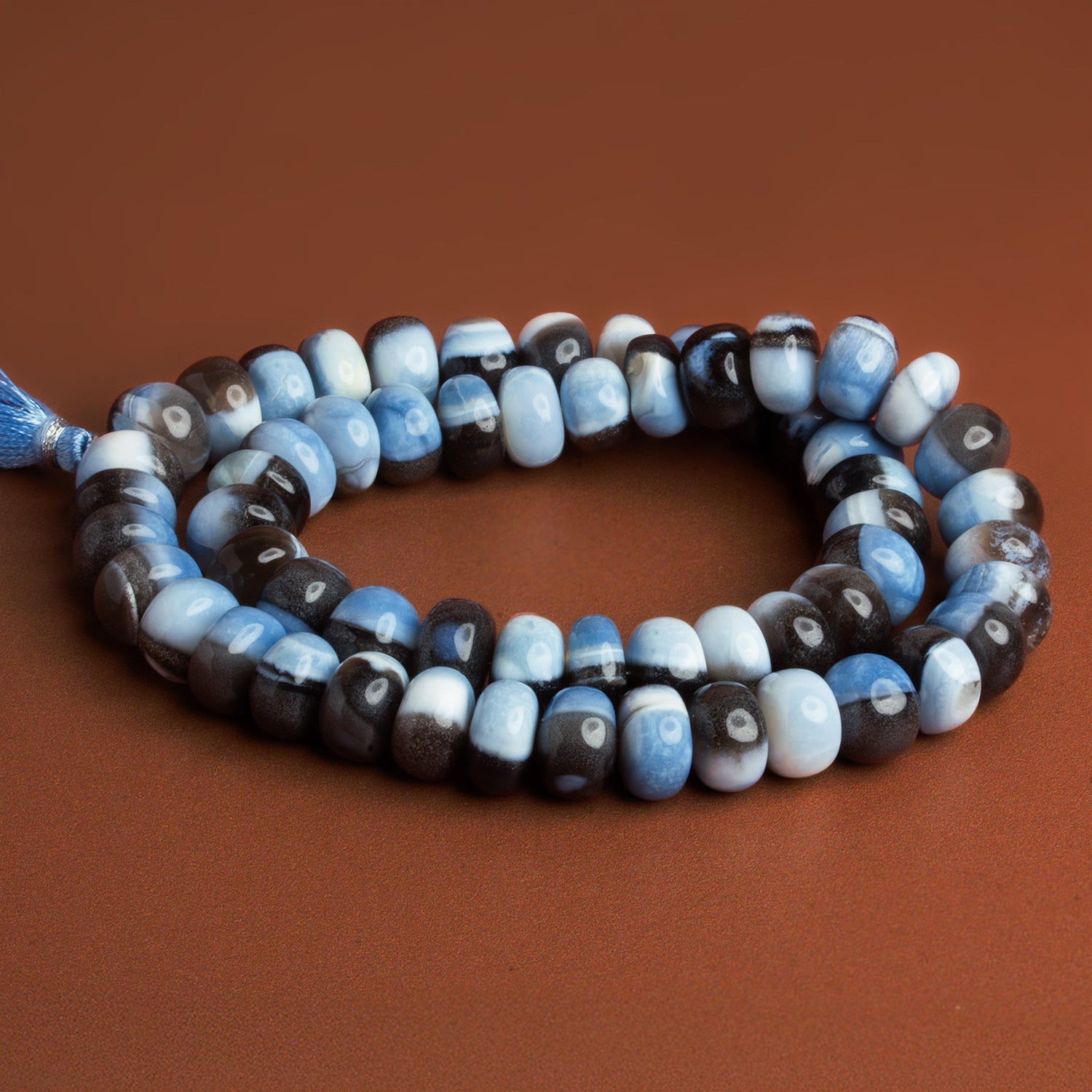11mm Denim Opal Plain Rondelles 17 inch 58 beads - The Bead Traders