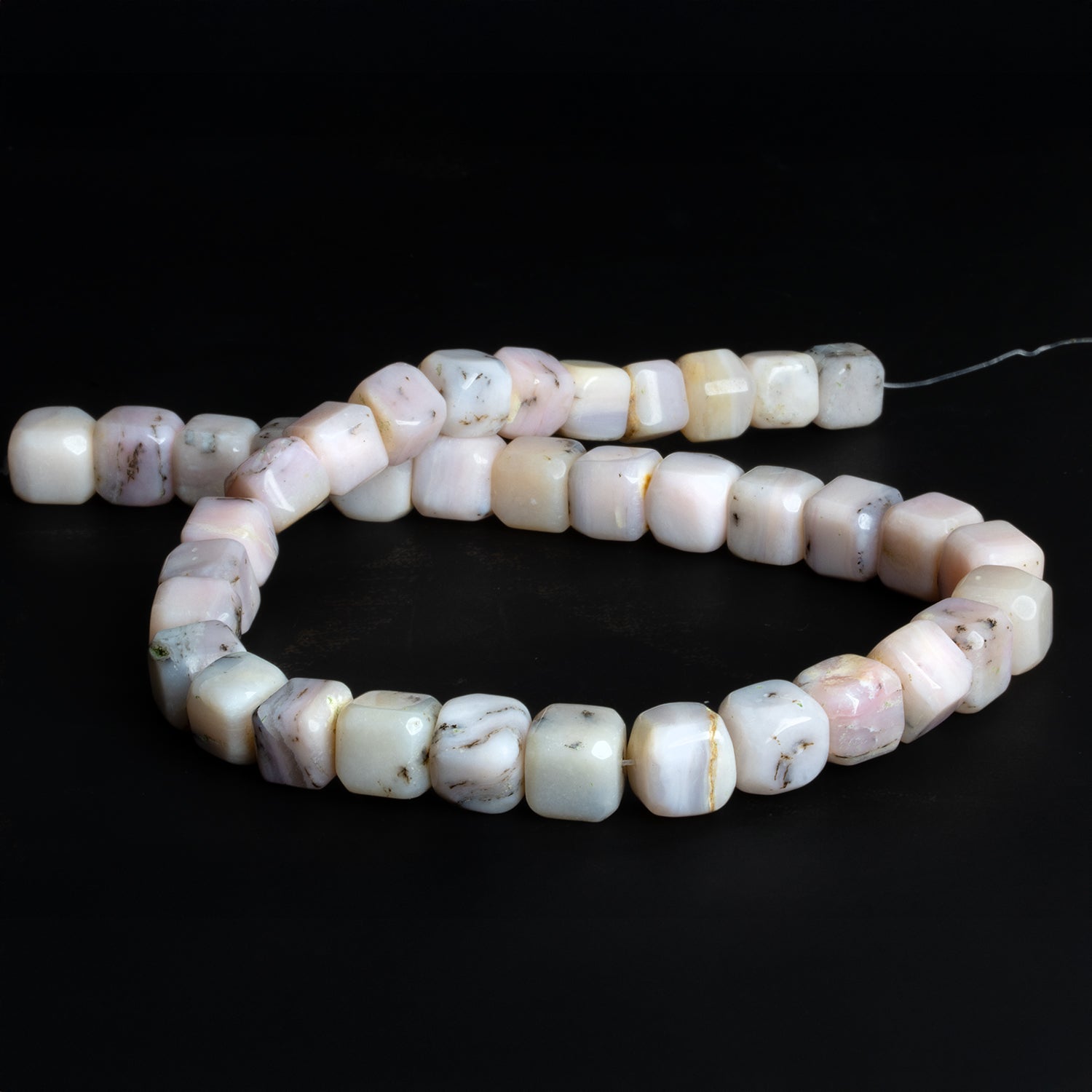 11mm Pink Peruvian Opal Plain Cubes 16 inch 37 beads - The Bead Traders