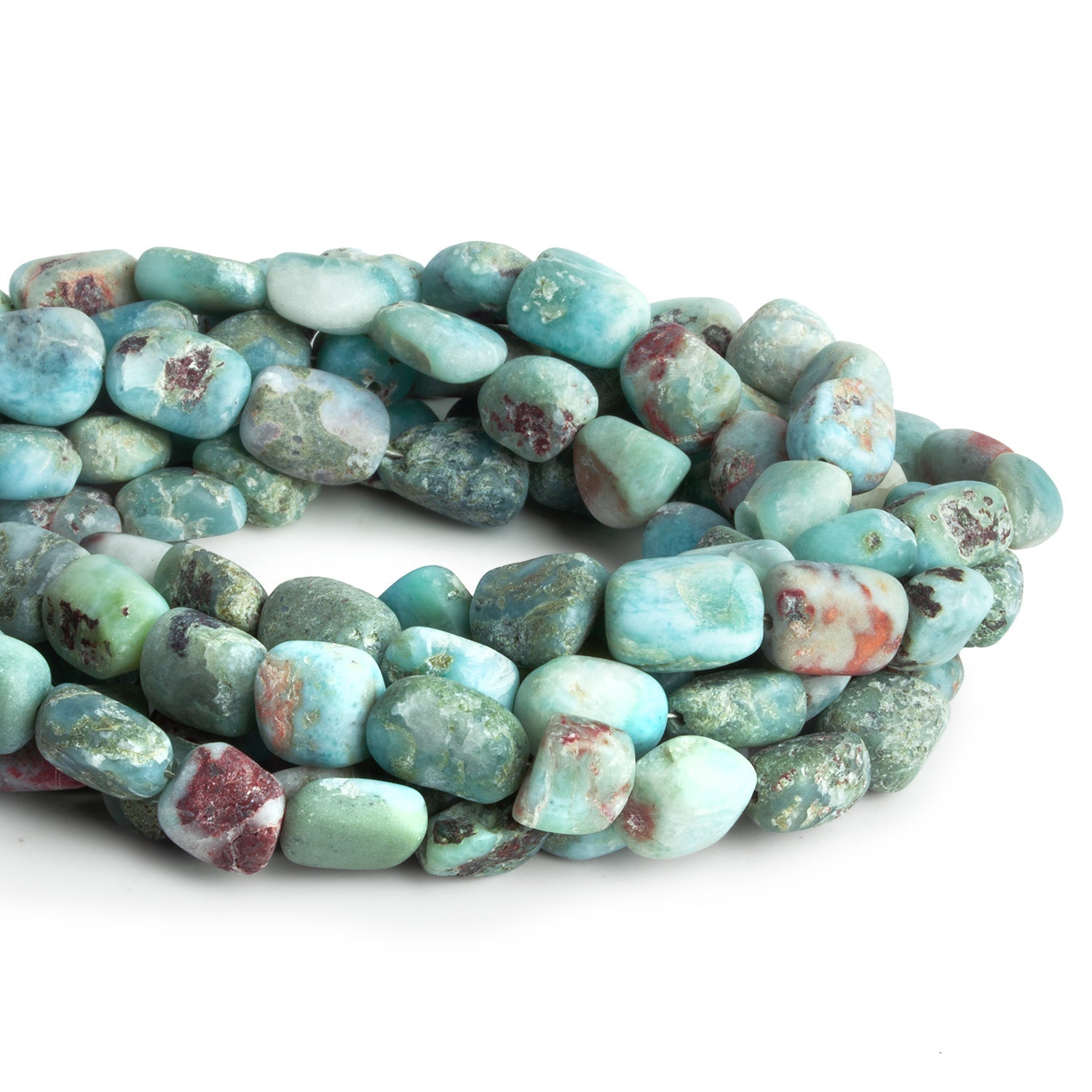 11x10mm Matte Larimar Plain Nuggets 7.5 inch 16 beads - The Bead Traders