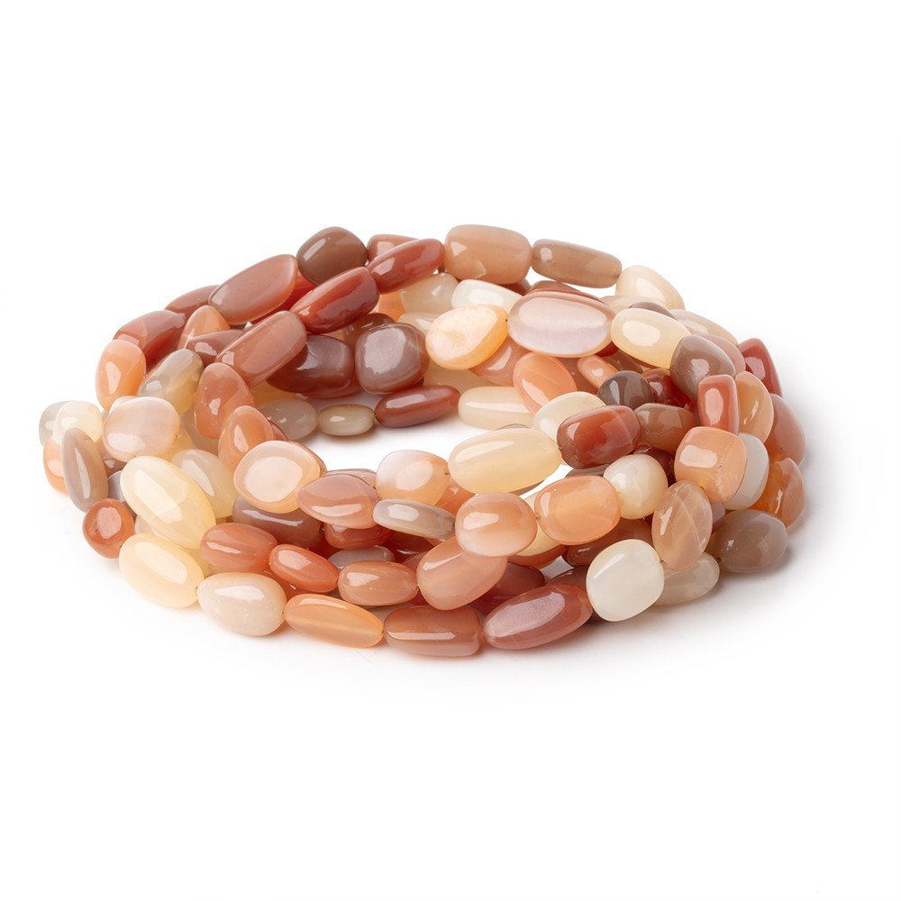 11x10mm Shaded Peach Moonstone plain nuggets 18 inch 40 beads A Grade - The Bead Traders
