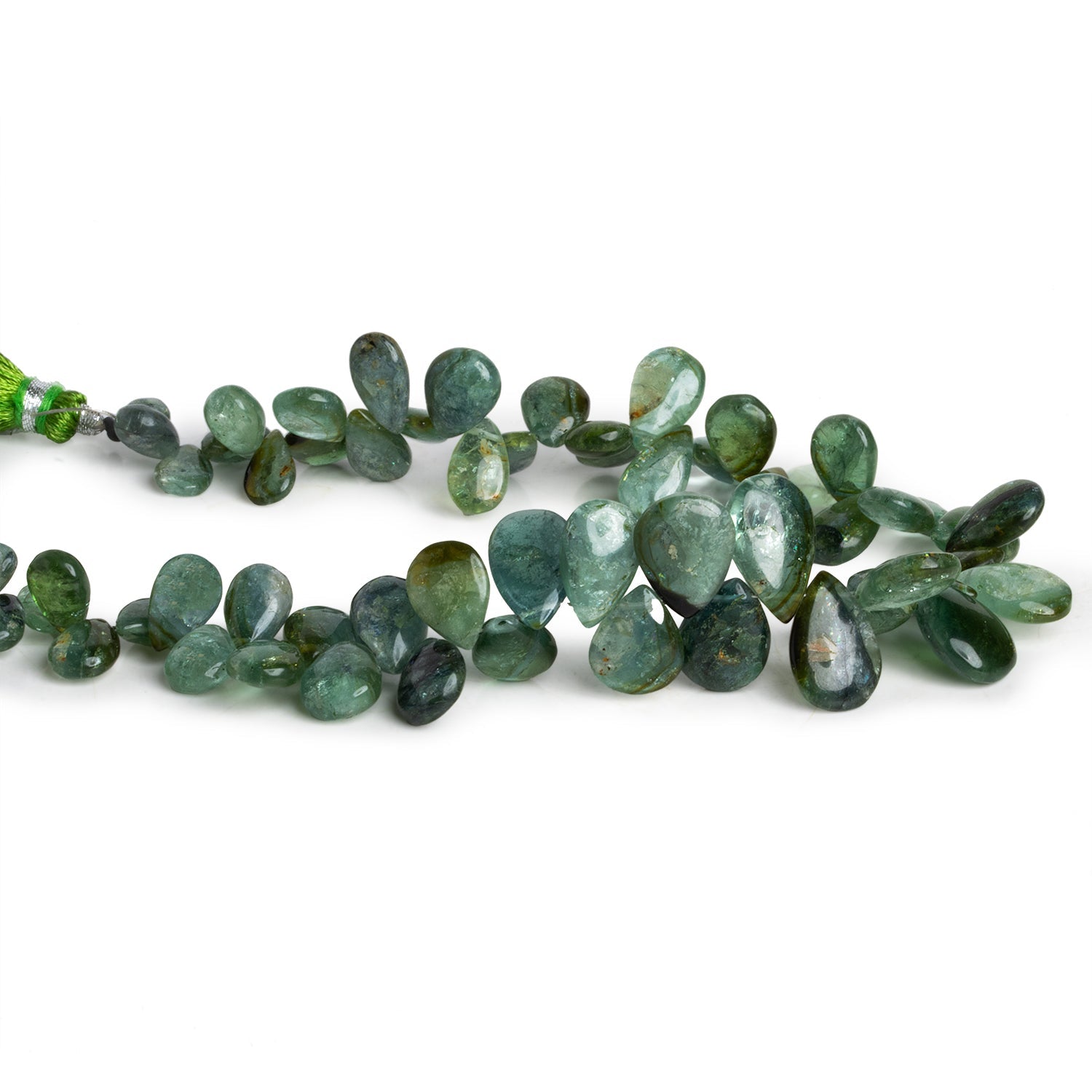 11x6mm Green Tourmaline Plain Pears 8.5 inch 55 beads - The Bead Traders
