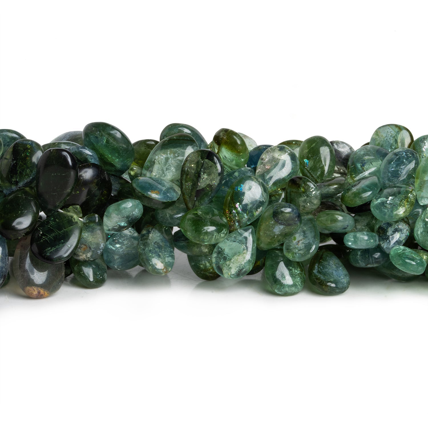 11x6mm Green Tourmaline Plain Pears 8.5 inch 55 beads - The Bead Traders
