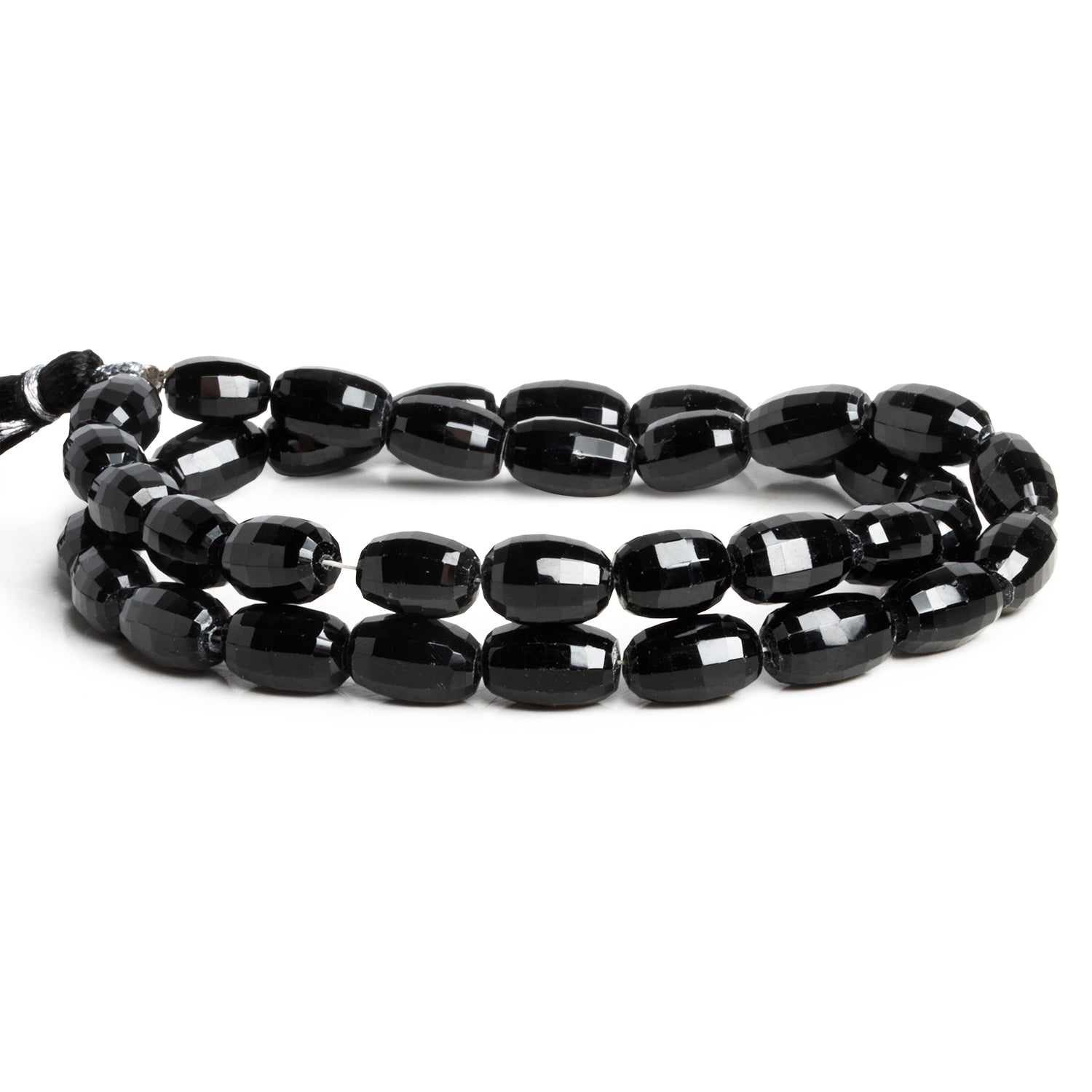 11x7mm Black Spinel Checkerboard Faceted Barrels 16 inch 37 beads - The Bead Traders
