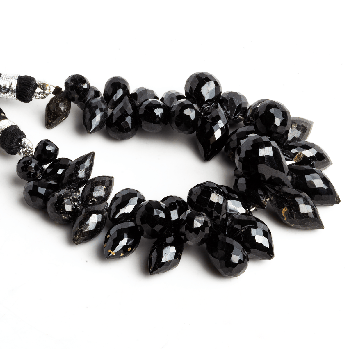 11x7mm Black Spinel Faceted Teardrops & Bicones 5 inch 40 beads - The Bead Traders