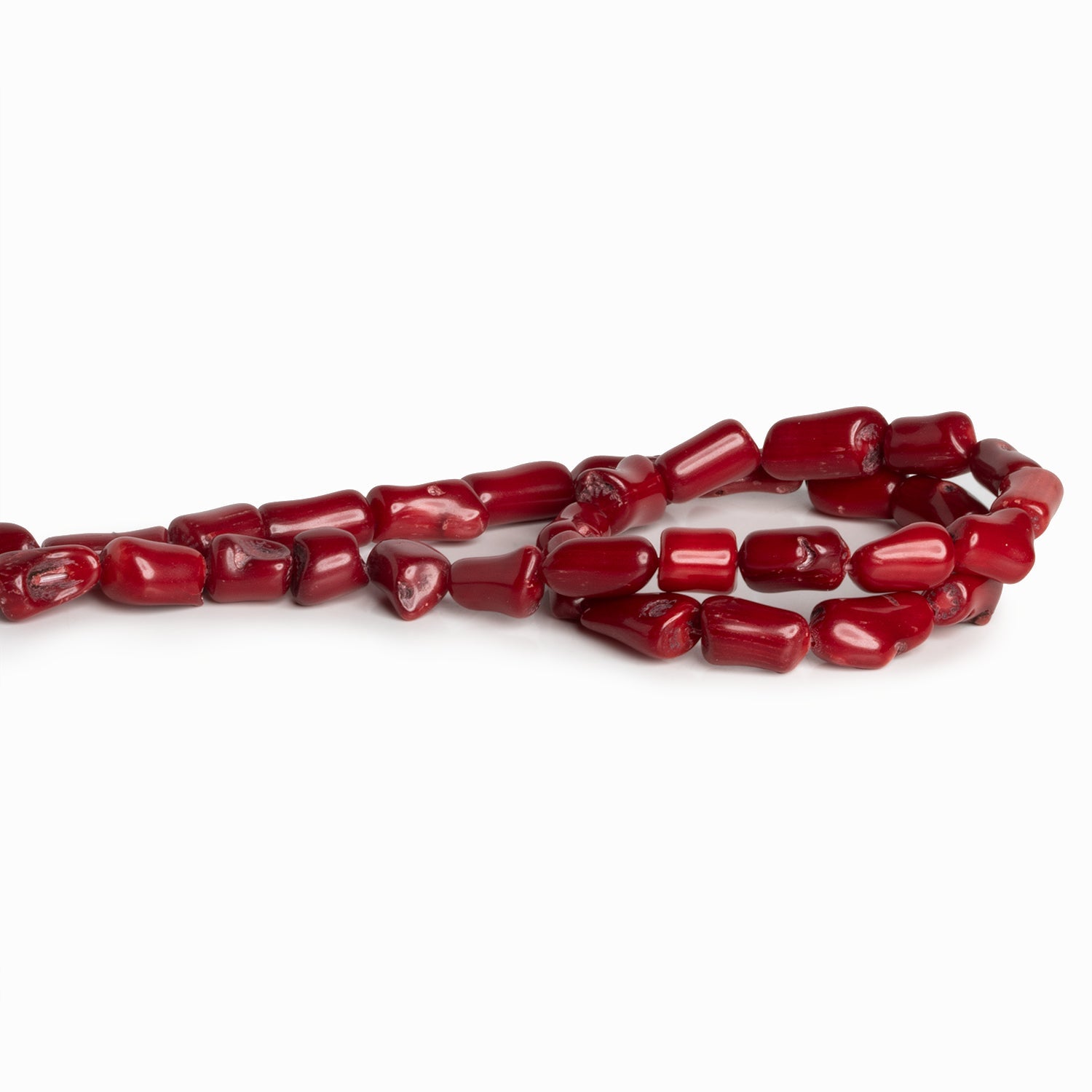 11x7mm Red Bamboo Coral Nuggets 16 inch 28 beads - The Bead Traders