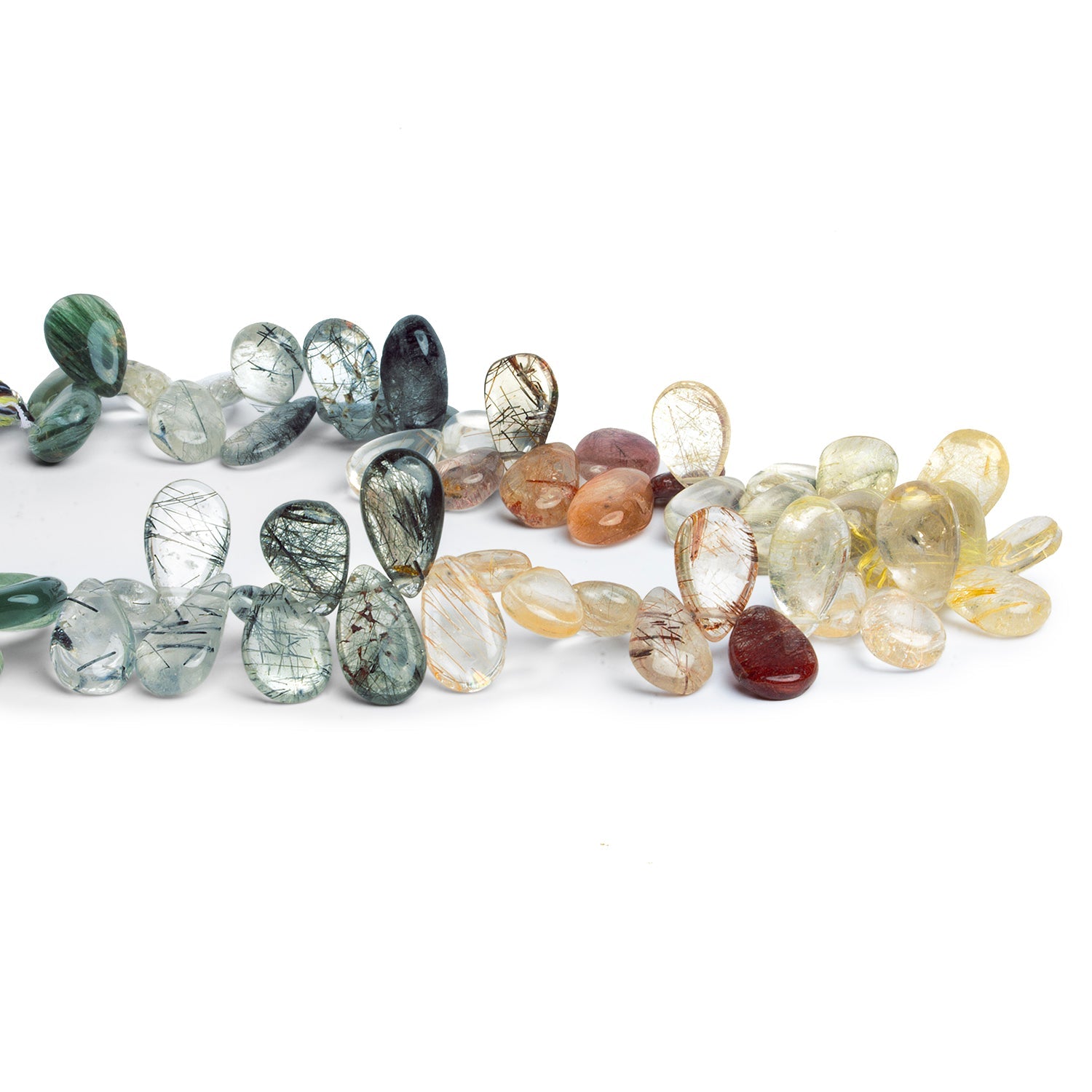 11x7mm Sagenitic Quartz Plain Pears 8 inch 53 beads - The Bead Traders