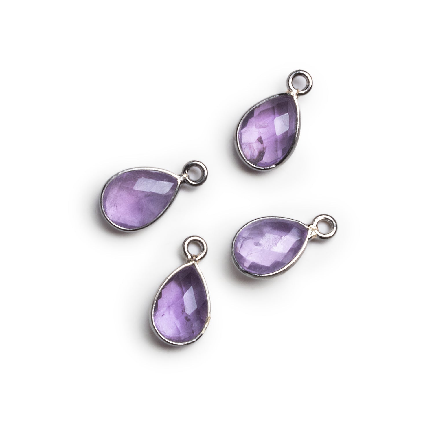 11x8mm Black Gold Bezeled Amethyst Pear Pendants Set of 4 - The Bead Traders