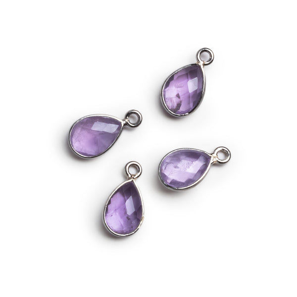 11x8mm Black Gold Bezeled Amethyst Pear Pendants Set of 4