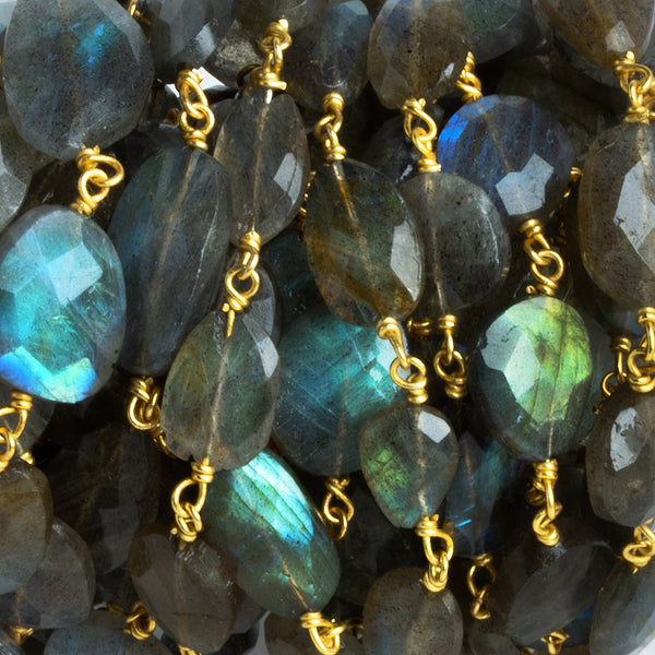 11x8mm Labradorite Faceted Nugget Gold Chain 18 Beads