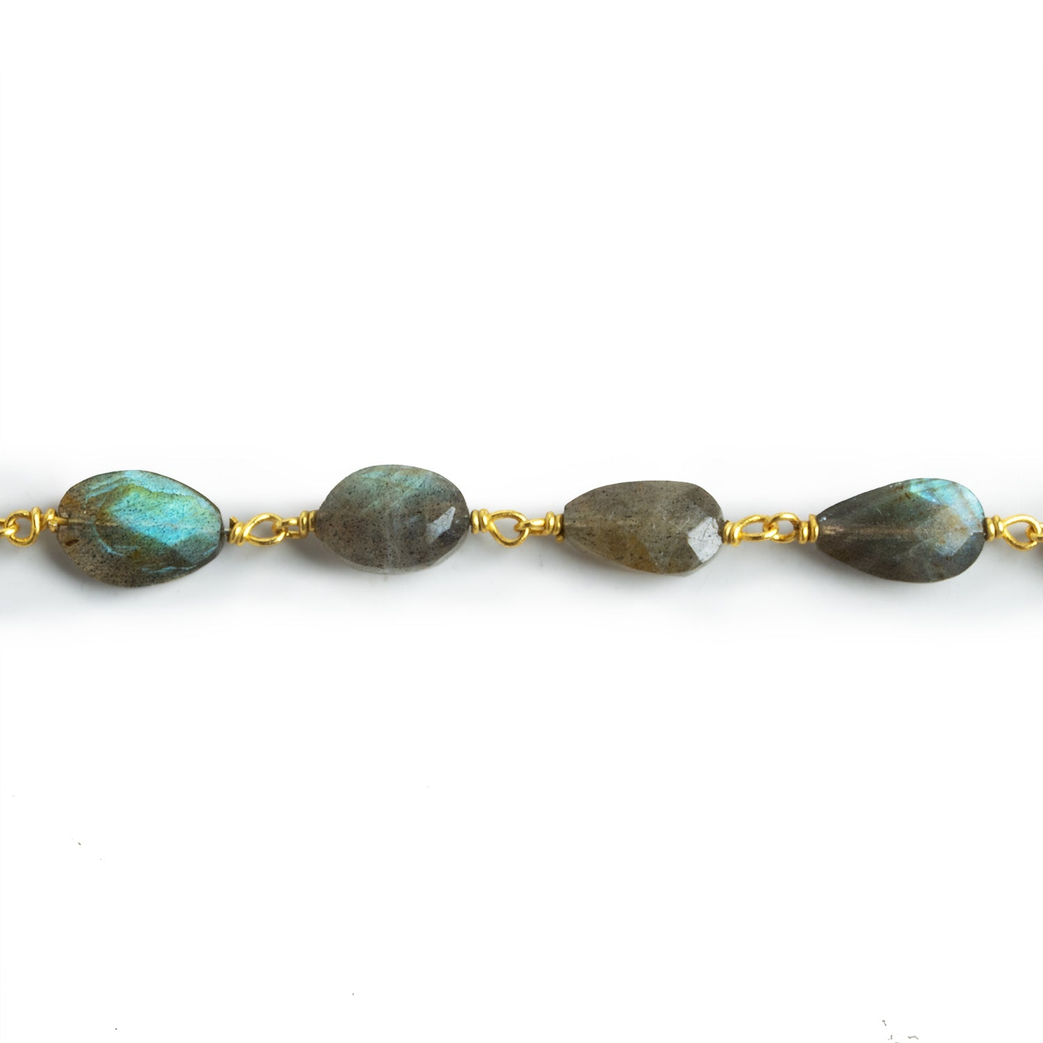 11x8mm Labradorite Faceted Nugget Gold Chain 18 Beads - The Bead Traders
