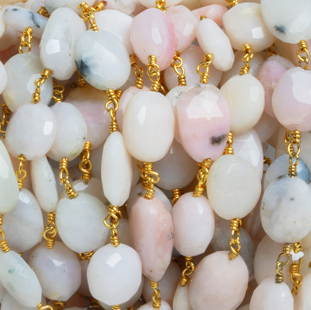 11x8mm Pink Peruvian Opal Oval Gold Chain 18 beads - The Bead Traders