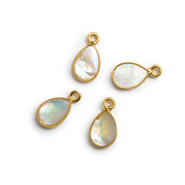 11x8mm Vermeil Bezeled Mother of Pearl Pear Pendants Set of 4
