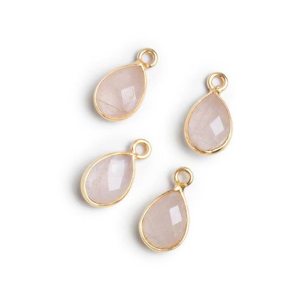 11x8mm Vermeil Bezeled Rose Quartz Pear Pendants Set of 4