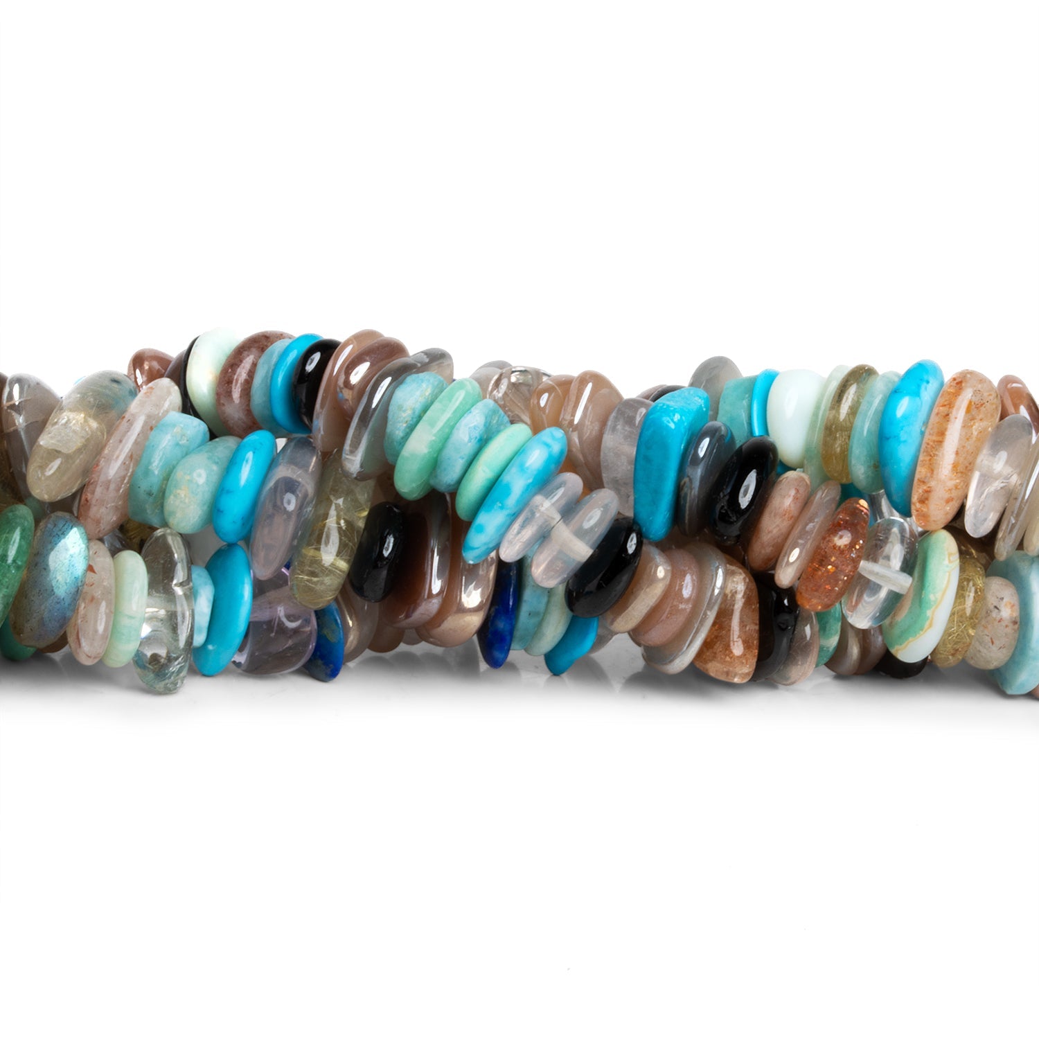 11x9mm Multi Gemstone Long Chips 7 inch 58 beads - The Bead Traders