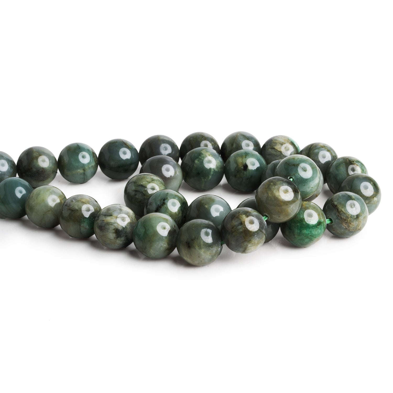 12 - 14mm Emerald Plain Rounds 16 inch 30 beads - The Bead Traders