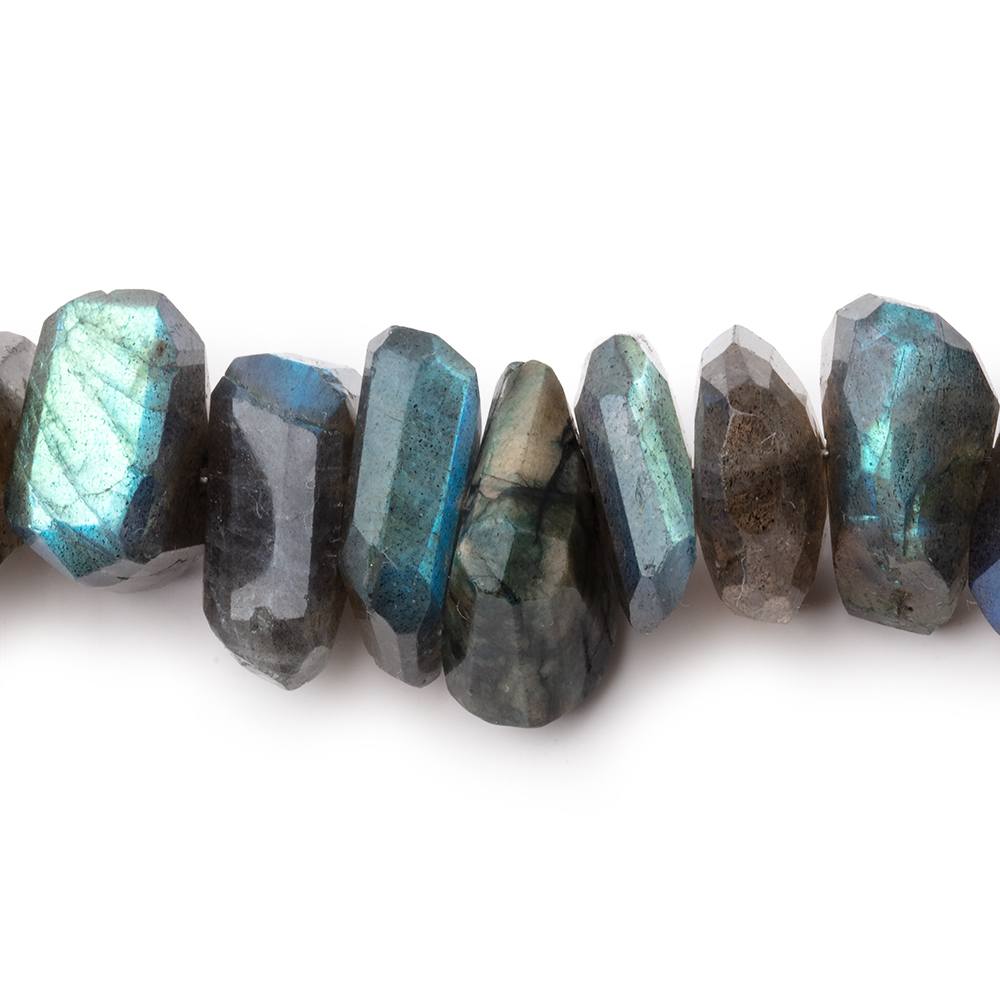 12 - 14mm Labradorite Faceted Nuggets 7.5 inch 23 Beads - The Bead Traders