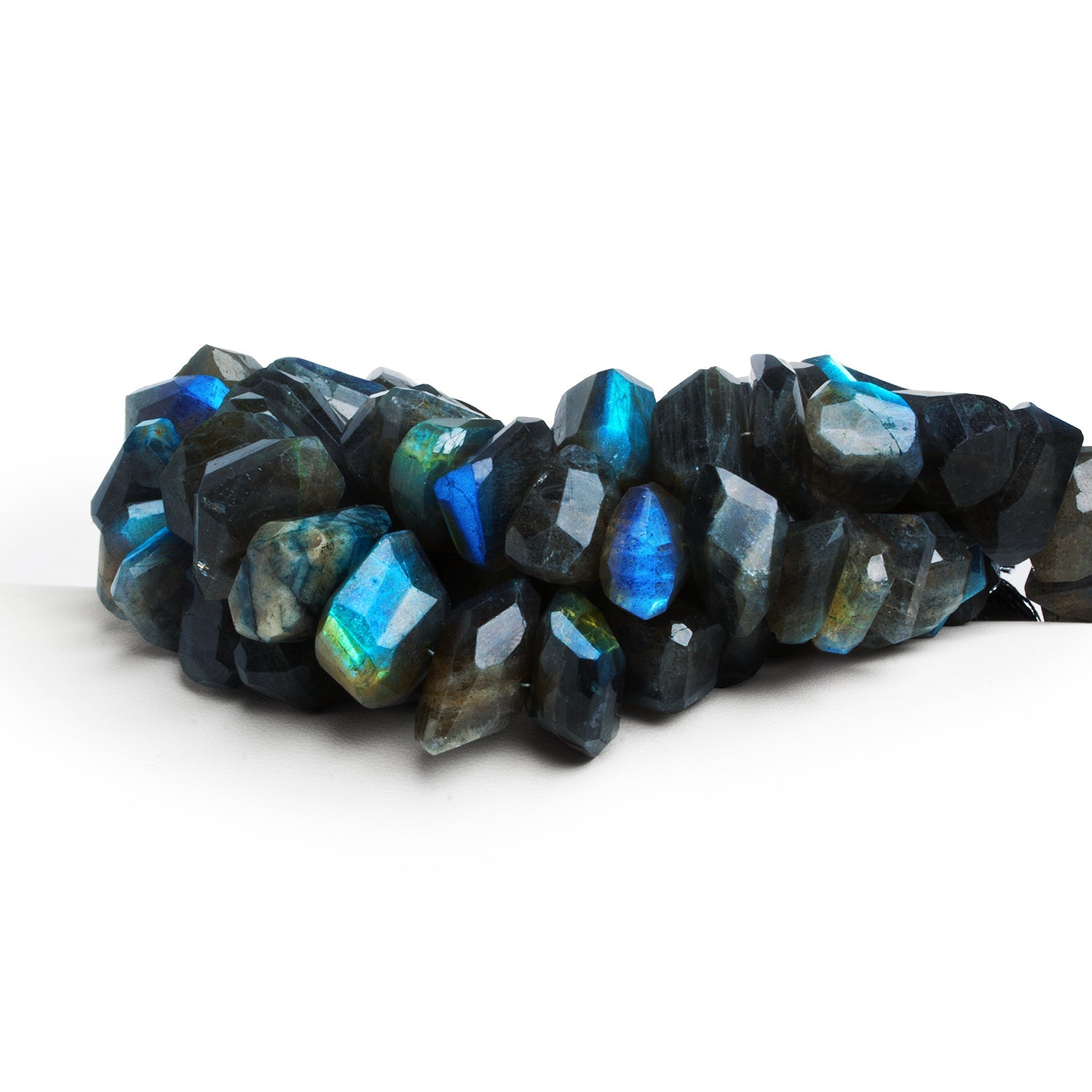 12 - 14mm Labradorite Faceted Nuggets 7.5 inch 23 Beads - The Bead Traders