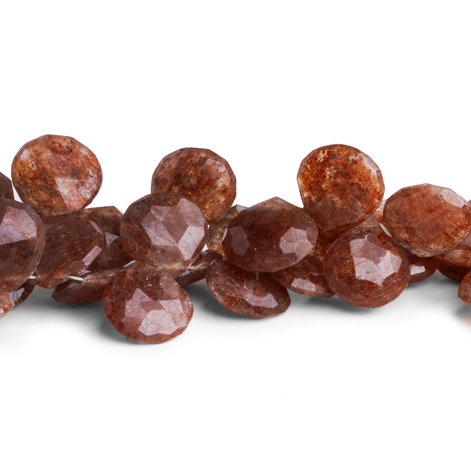 12 - 15mm Ferrous Quartz Faceted Hearts 7 inch 30 beads - The Bead Traders