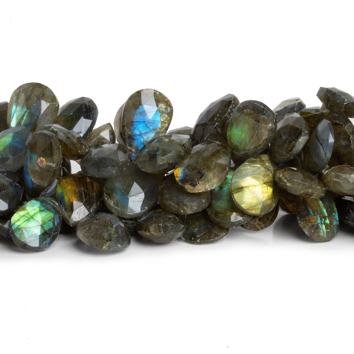 12 - 15mm Labradorite Faceted Pears 8 inch 28 beads - The Bead Traders