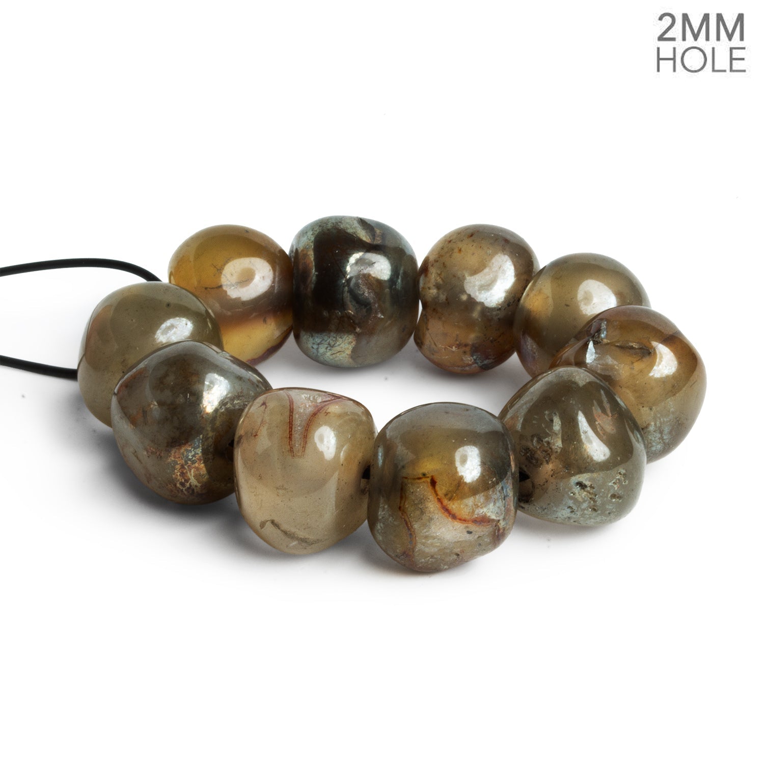 12 - 15mm Mystic Agate 2mm Large Hole Tumbled Rounds 10 Beads - The Bead Traders
