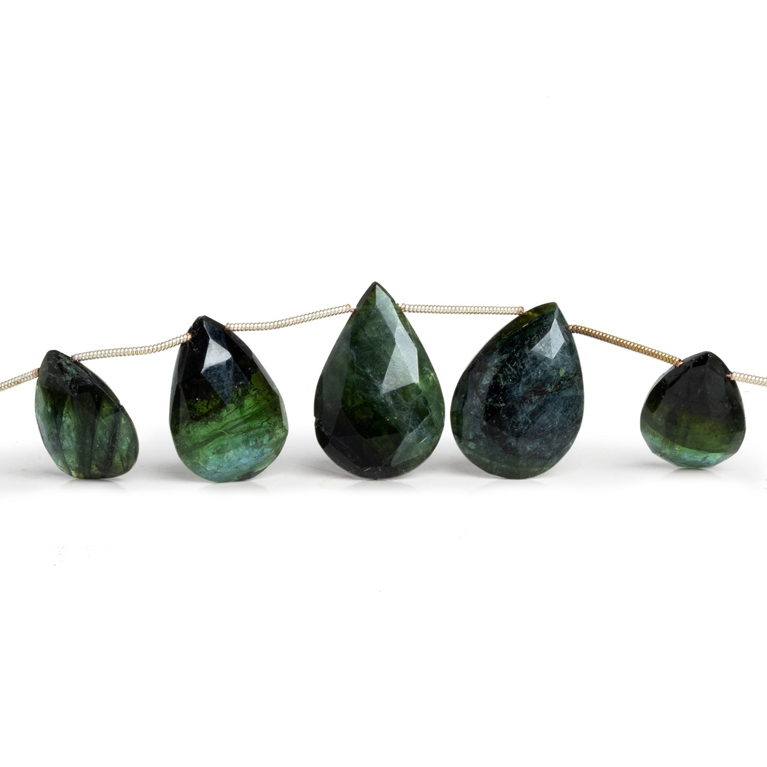 12 - 17mm Indicolite Tourmaline Faceted Hearts 10 inch 12 beads - The Bead Traders